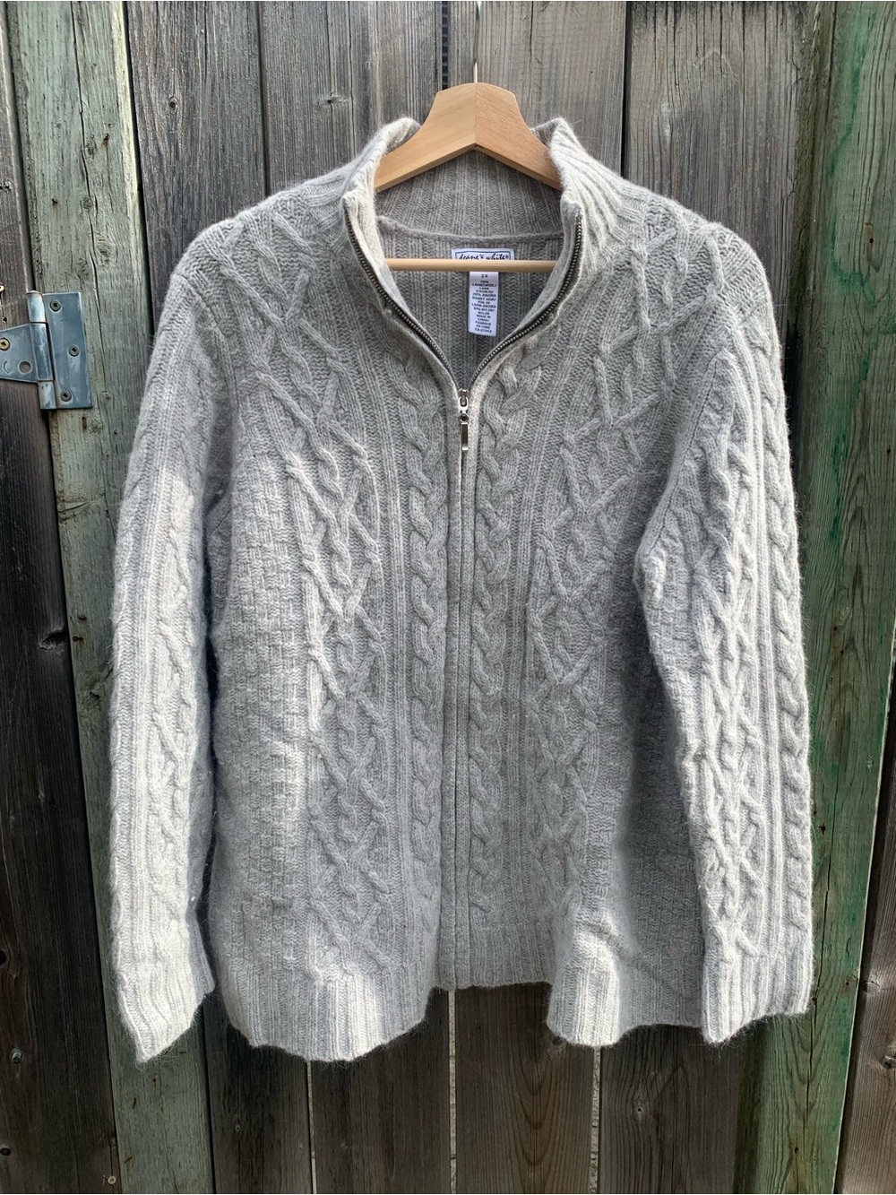Deane & White Angora Wool Cable Knit Full Zip Fits L/XL
